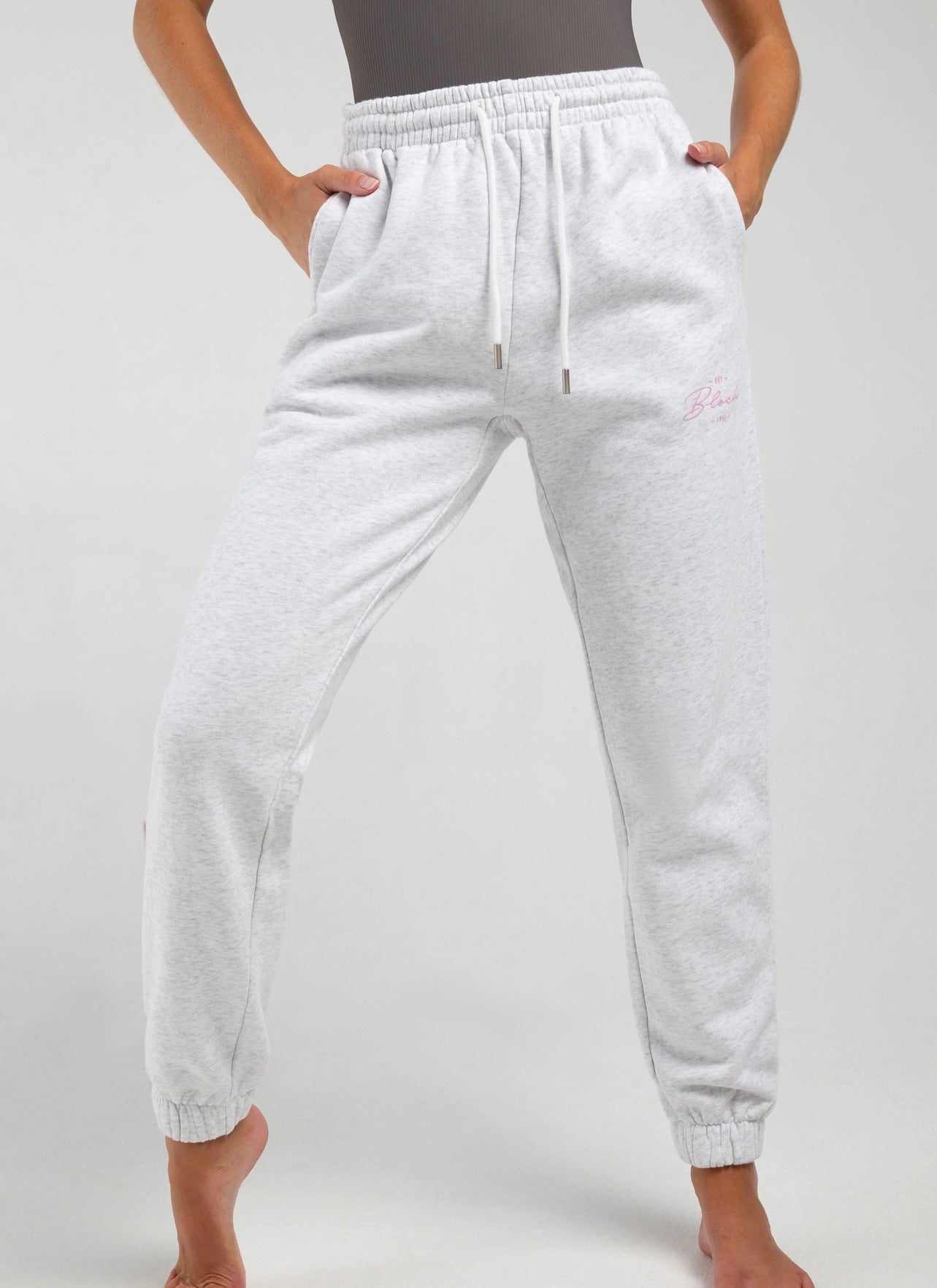 Bloch Off Duty Terry High Waist Joggers in Snow Marle Grey En Pointe Boutique