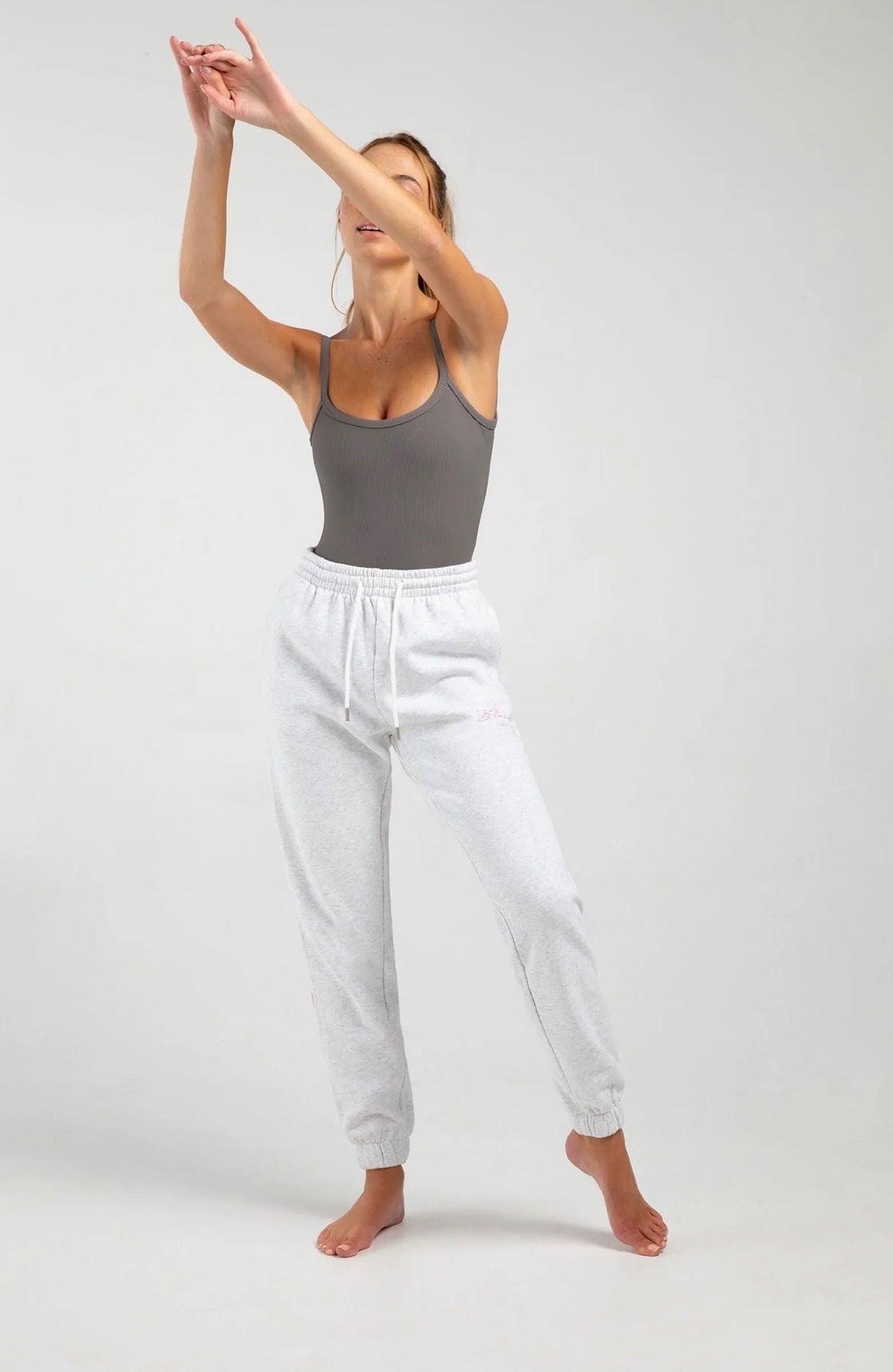 Grey high waisted joggers sales
